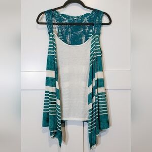 New Directions Weekend Sleeveless Cardigan Open Built In Tank Lace Size …